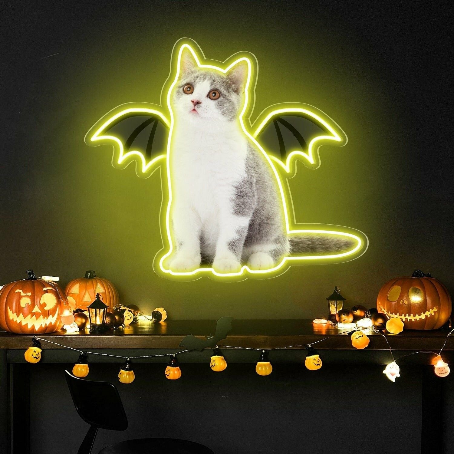 Purr - Fect Glow To Your Neon Cat Portrait Wings Personalized Uv Led Neon Sign - Shineneon