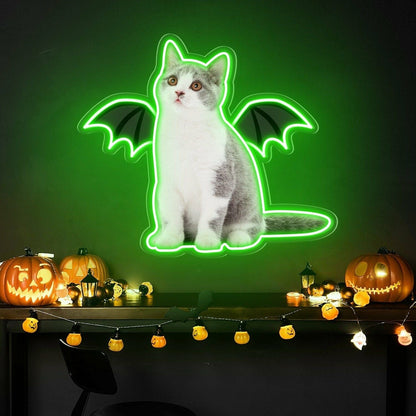 Purr - Fect Glow To Your Neon Cat Portrait Wings Personalized Uv Led Neon Sign - Shineneon