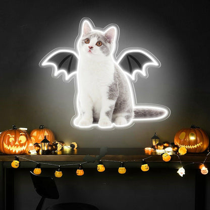 Purr - Fect Glow To Your Neon Cat Portrait Wings Personalized Uv Led Neon Sign - Shineneon