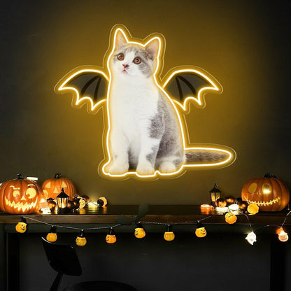 Purr - Fect Glow To Your Neon Cat Portrait Wings Personalized Uv Led Neon Sign - Shineneon