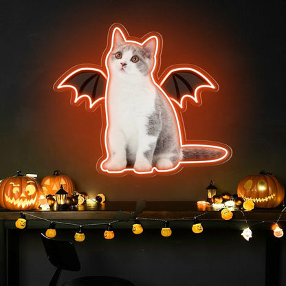 Purr - Fect Glow To Your Neon Cat Portrait Wings Personalized Uv Led Neon Sign - Shineneon