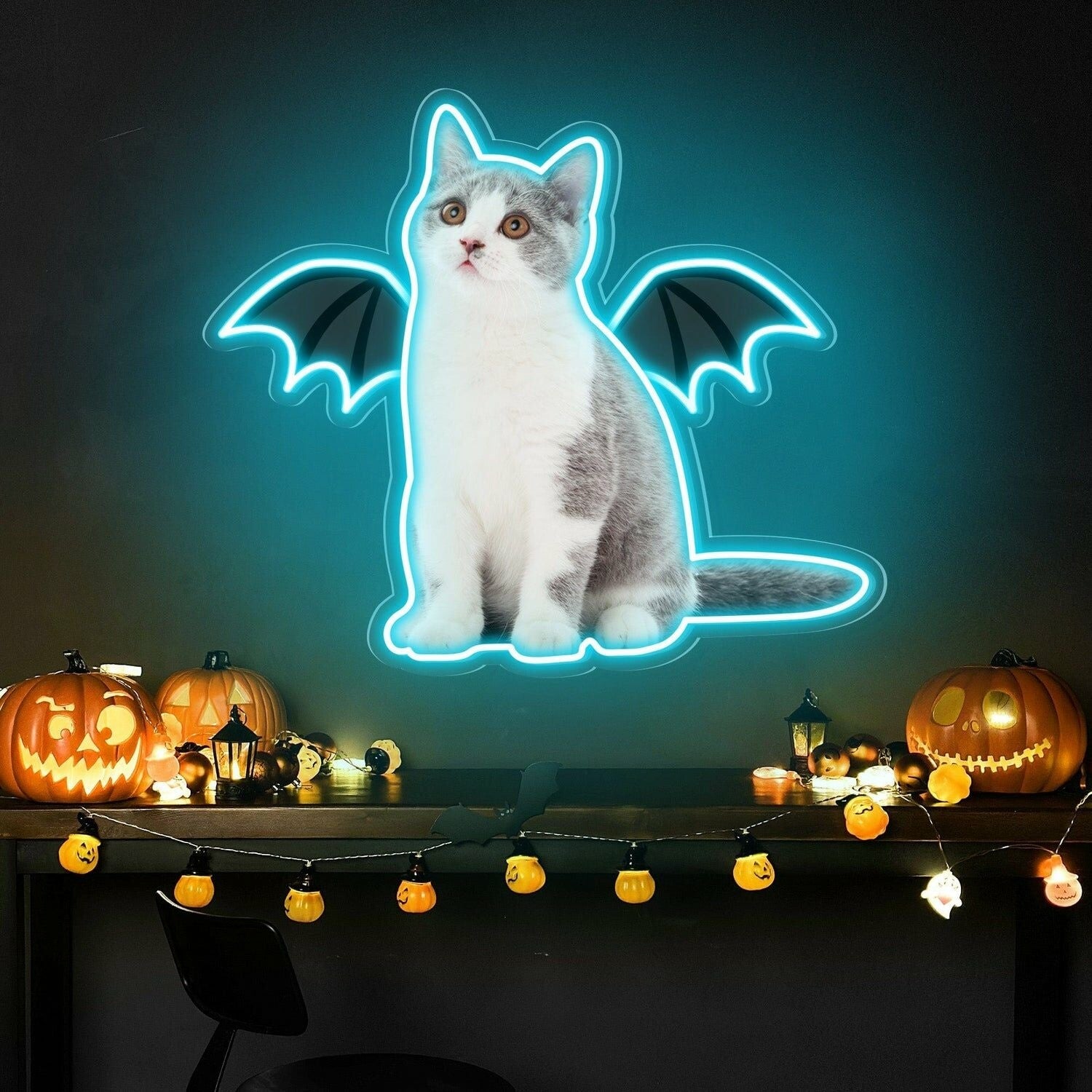 Purr - Fect Glow To Your Neon Cat Portrait Wings Personalized Uv Led Neon Sign - Shineneon