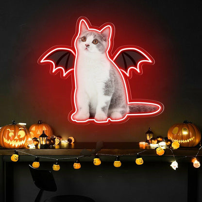 Purr - Fect Glow To Your Neon Cat Portrait Wings Personalized Uv Led Neon Sign - Shineneon