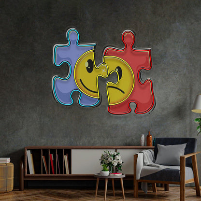 Puzzle Smile-Cry Contrast Uv Printed Led Neon Sign For Home Studio Decor | Shineneon
