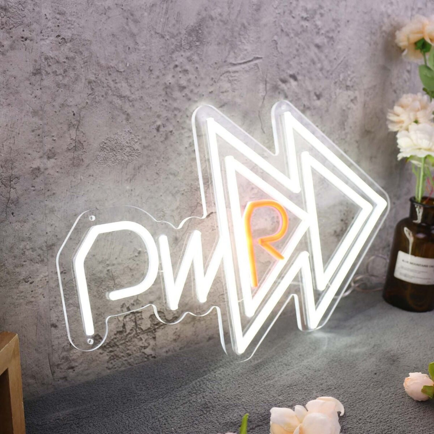 Pwr With Fast Forward Key White Led Neon Sign | Shineneon