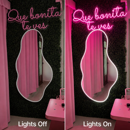 Que Bonita Te Ves LED Neon Sign - 06 Day Night Comparison