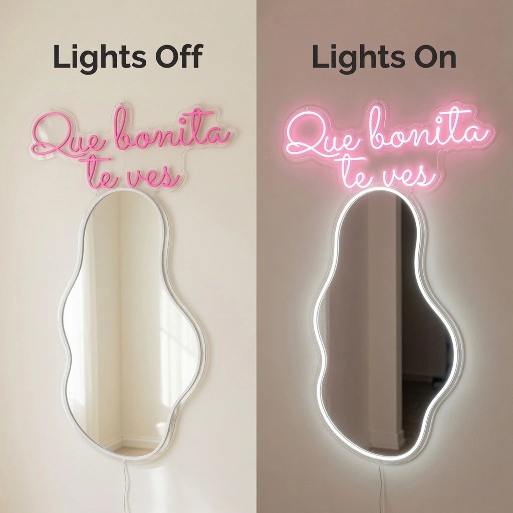 Que Bonita Te Ves LED Neon Sign Wall Neon Sign - 06 Day Night Comparison