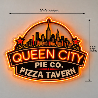 Queen City Pie Custom LED Neon Sign | eb8cc20899b46088aeeda44bfdc4761b84ae415038bdd3131144cb897d701da2 | dimensions