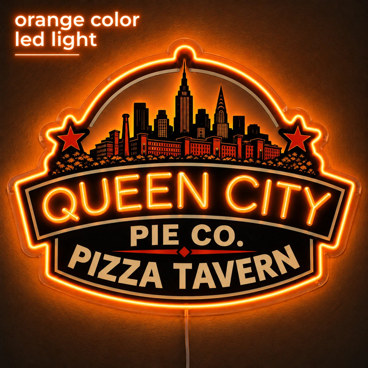 Queen City Pie Custom LED Neon Sign | 104f7cbd49d93957457c1dc579ded116e0cf8bef3d9c3c49201cf94a5a701dd8 | effect