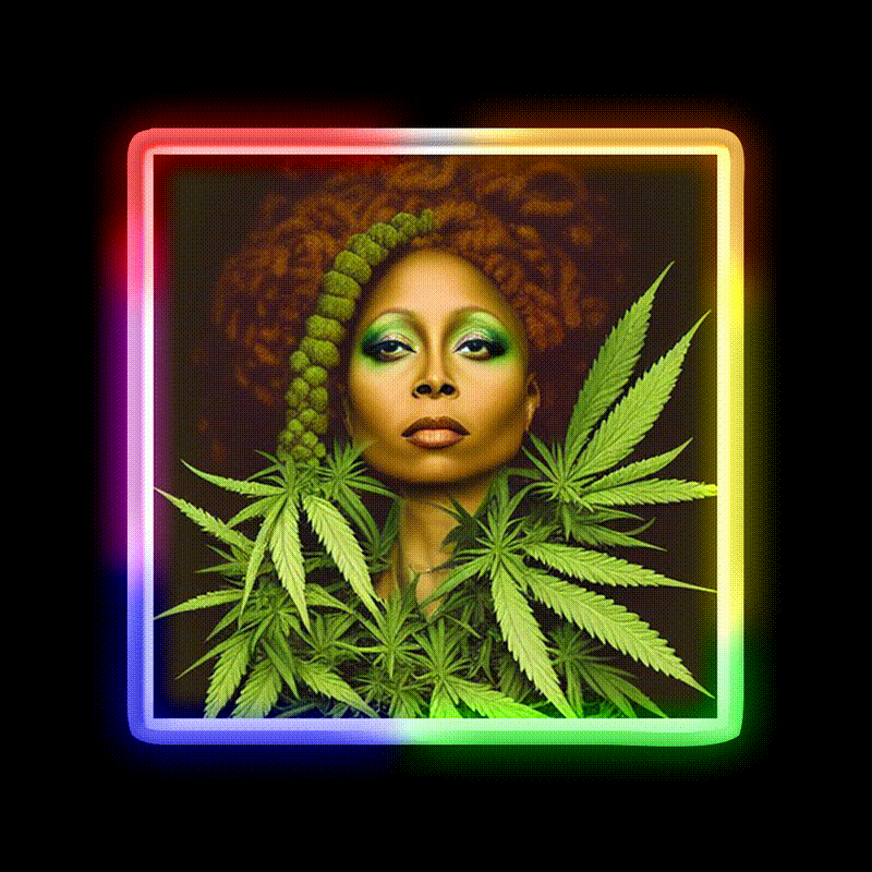 Queen Hemp Inspired Green Leaf Led Neon Sign Rgb Color - LED neon sign close-up detail