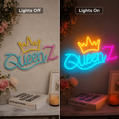 Queen LED Neon Sign Home Decor - 06 Day Night Comparison