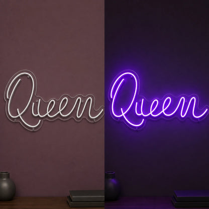 Queen Wall Art LED Neon Sign Garage Man Cave Neon Sign day and night comparison