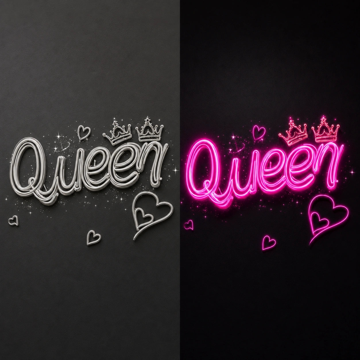 Queen Wall Decor LED Neon Sign Garage Man Cave Neon Sign day and night comparison
