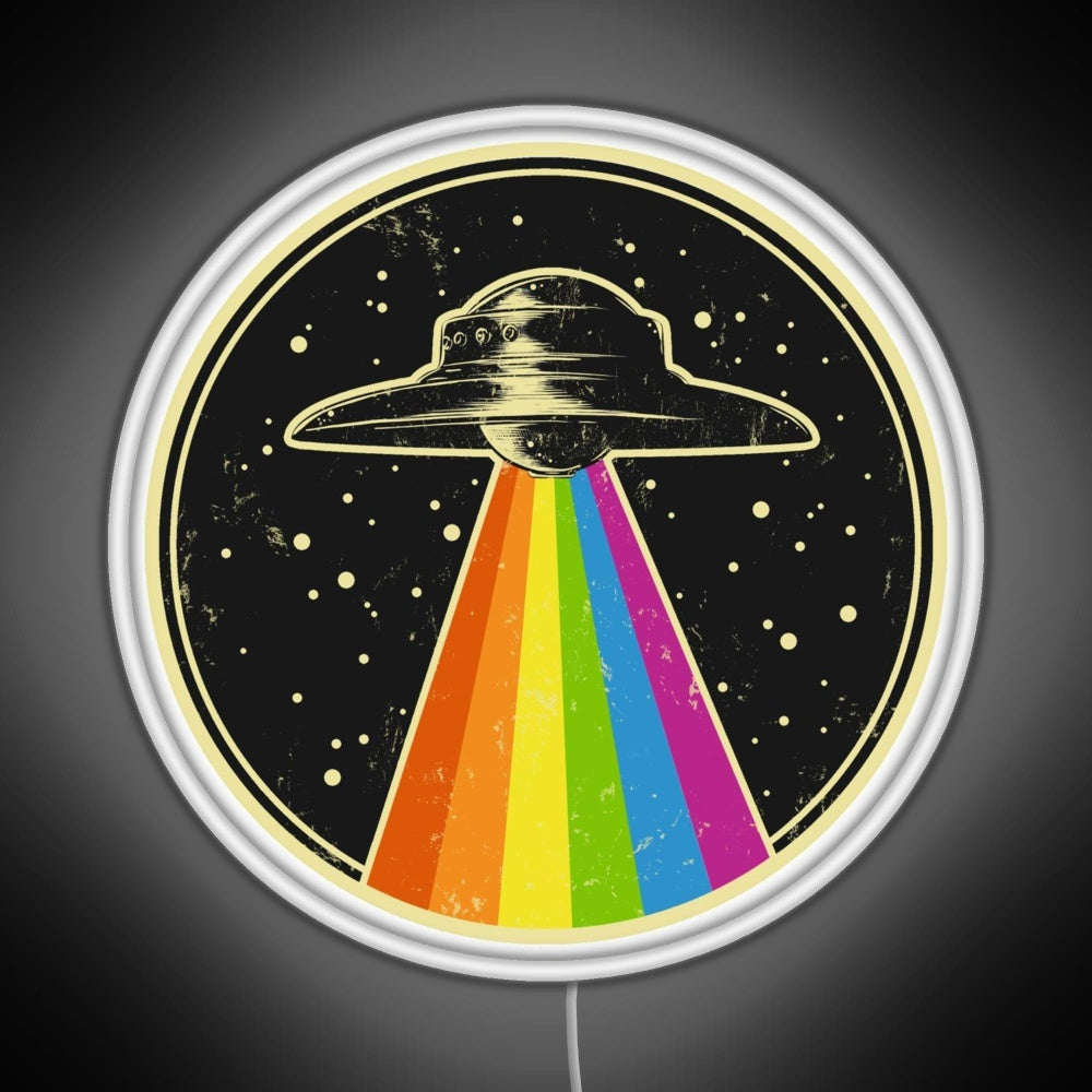 Queer Ufo Rainbow Ufo Alien Abduction Queer Rgb Neon Sign