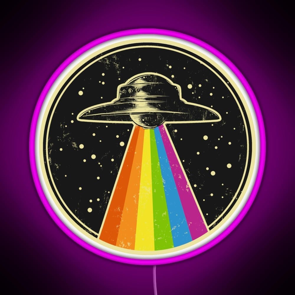 Queer Ufo Rainbow Ufo Alien Abduction Queer Rgb Neon Sign - Shineneon