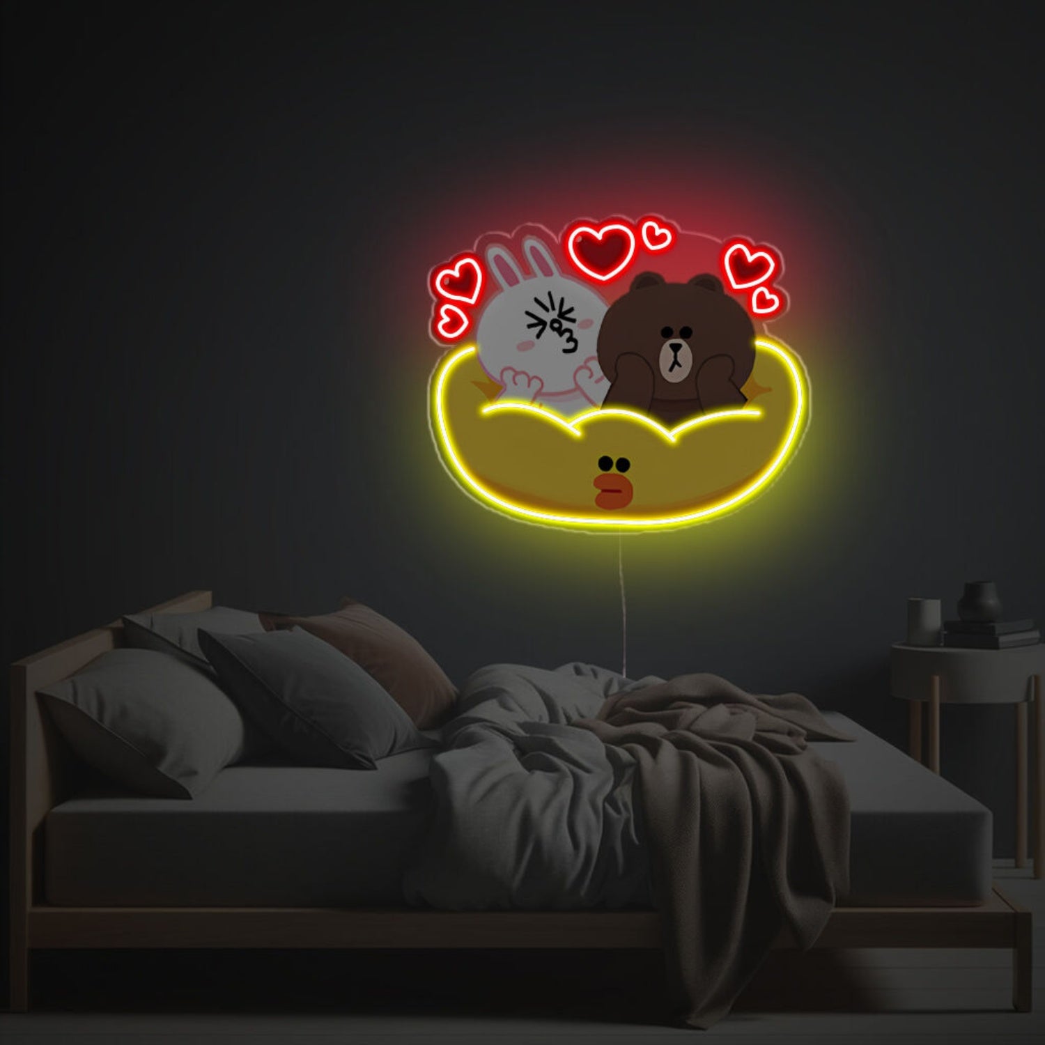 Rabbit And Bear Sitting Ducky Sofa Led Neon Acrylic Artwork | Shineneon