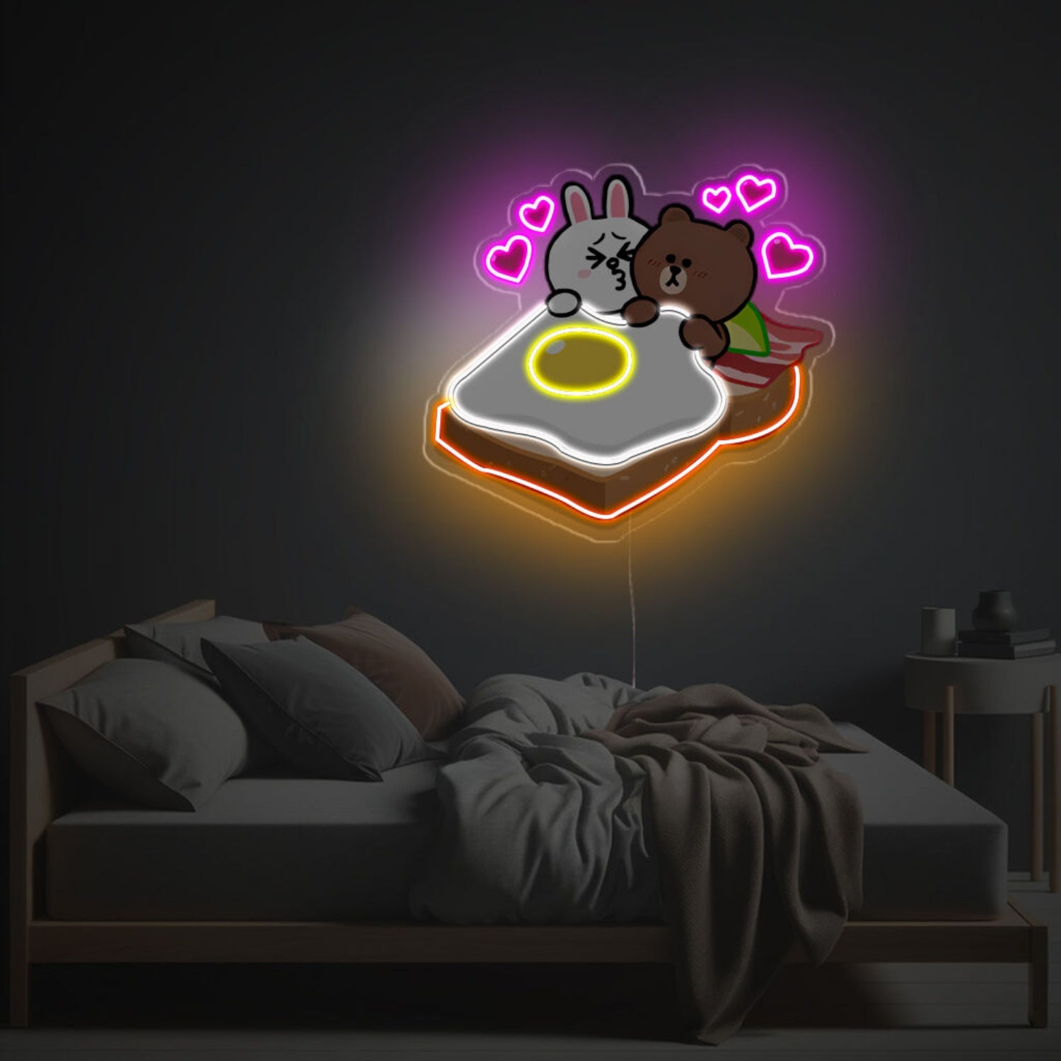 Rabbit And Bear Sleeping On The Bread Led Neon Acrylic Artwork | Shineneon