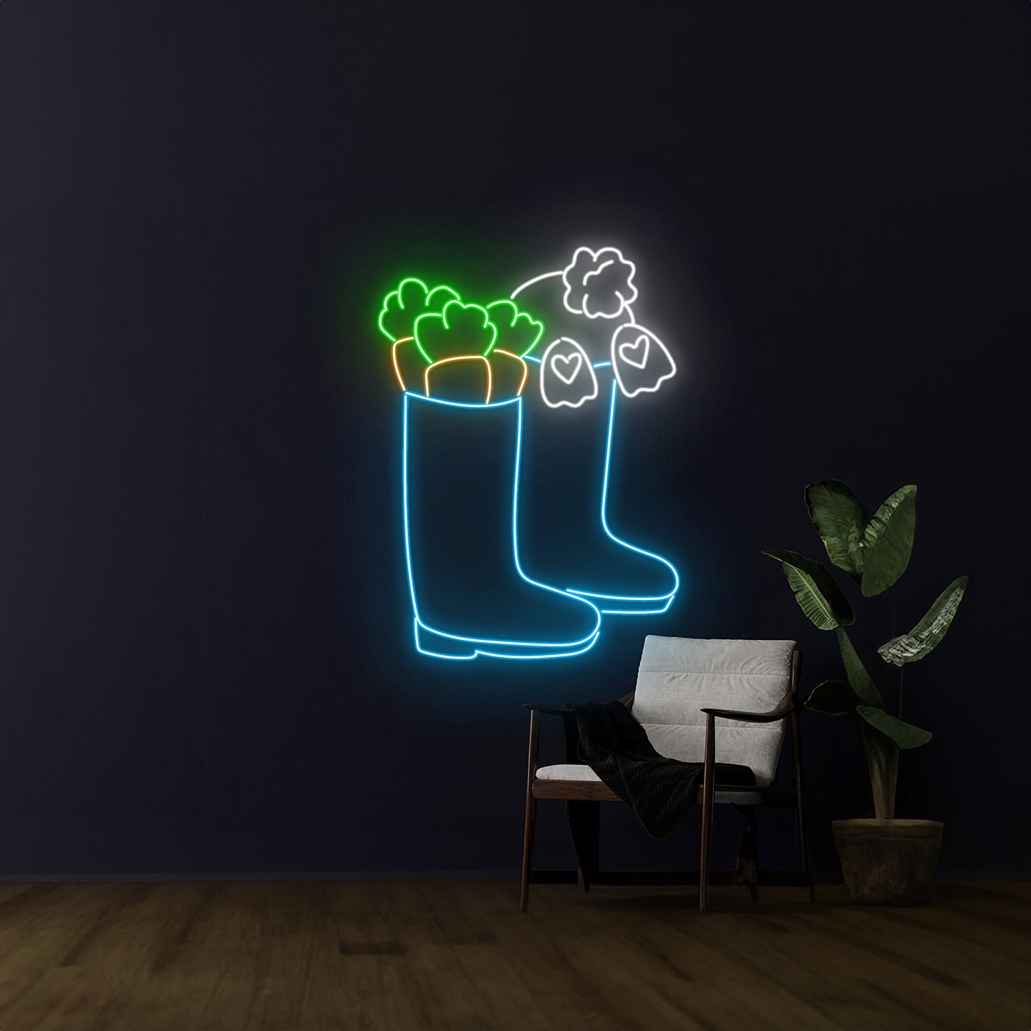 Rabbit Boots And Carrot Neon Sign