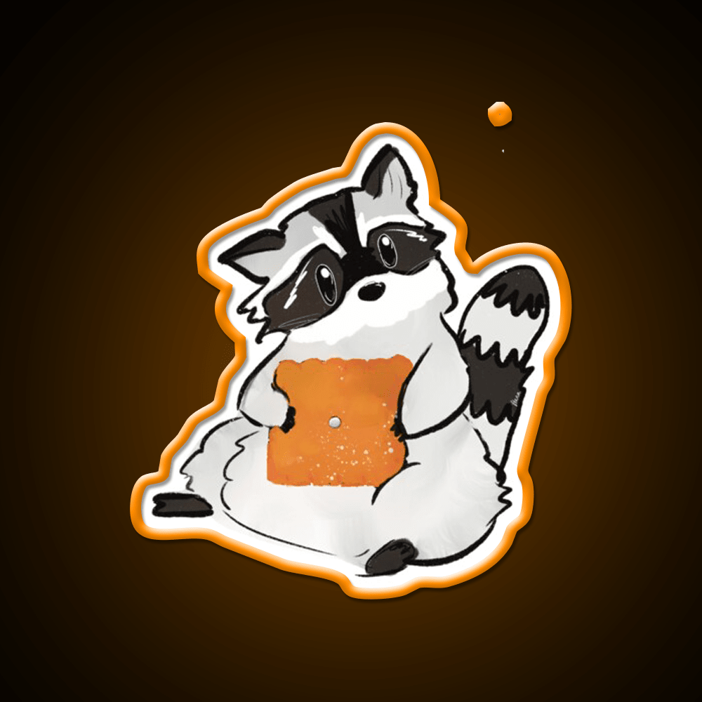 Raccoon Holding A Giant Cheez It Cracker Snack Food Led Neon Sign Rgb Color - Shineneon