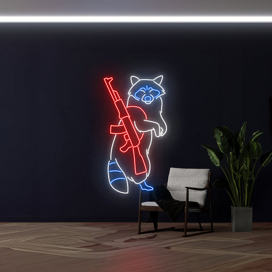 Raccoon Shooting Led Sign