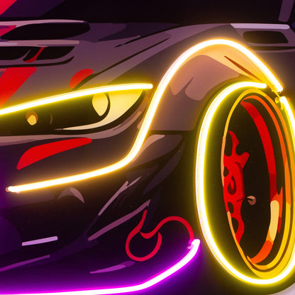 Race Drift Car Uv Printed Led Neon Sign Purple-Yellow Wall Art For Home Garage Studio | Shineneon
