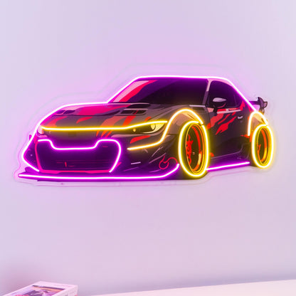 Race Drift Car Uv Printed Led Neon Sign Purple-Yellow Wall Art For Home Garage Studio | Shineneon