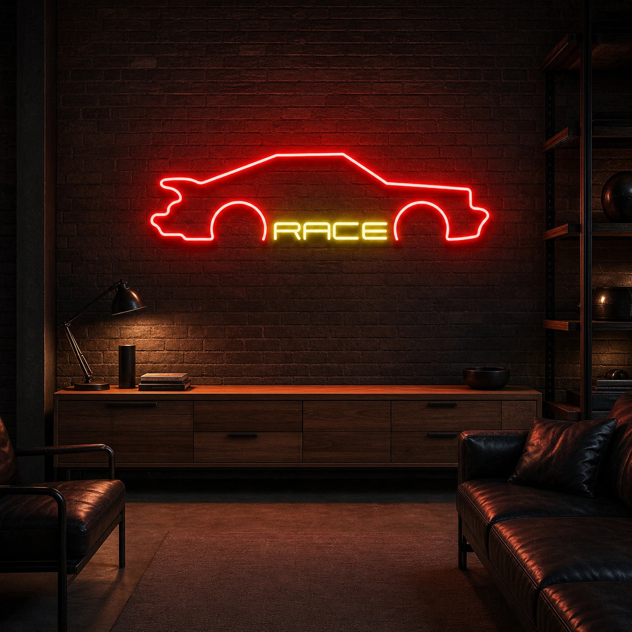 Race Sports Car LED Neon Sign Garage Man Cave Neon Sign real lifestyle scene