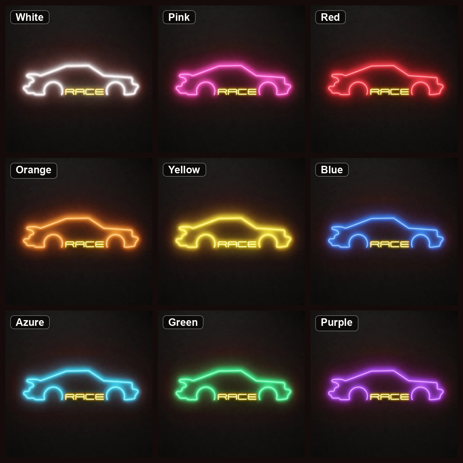Race Sports Car LED Neon Sign Garage Man Cave Neon Sign color grid