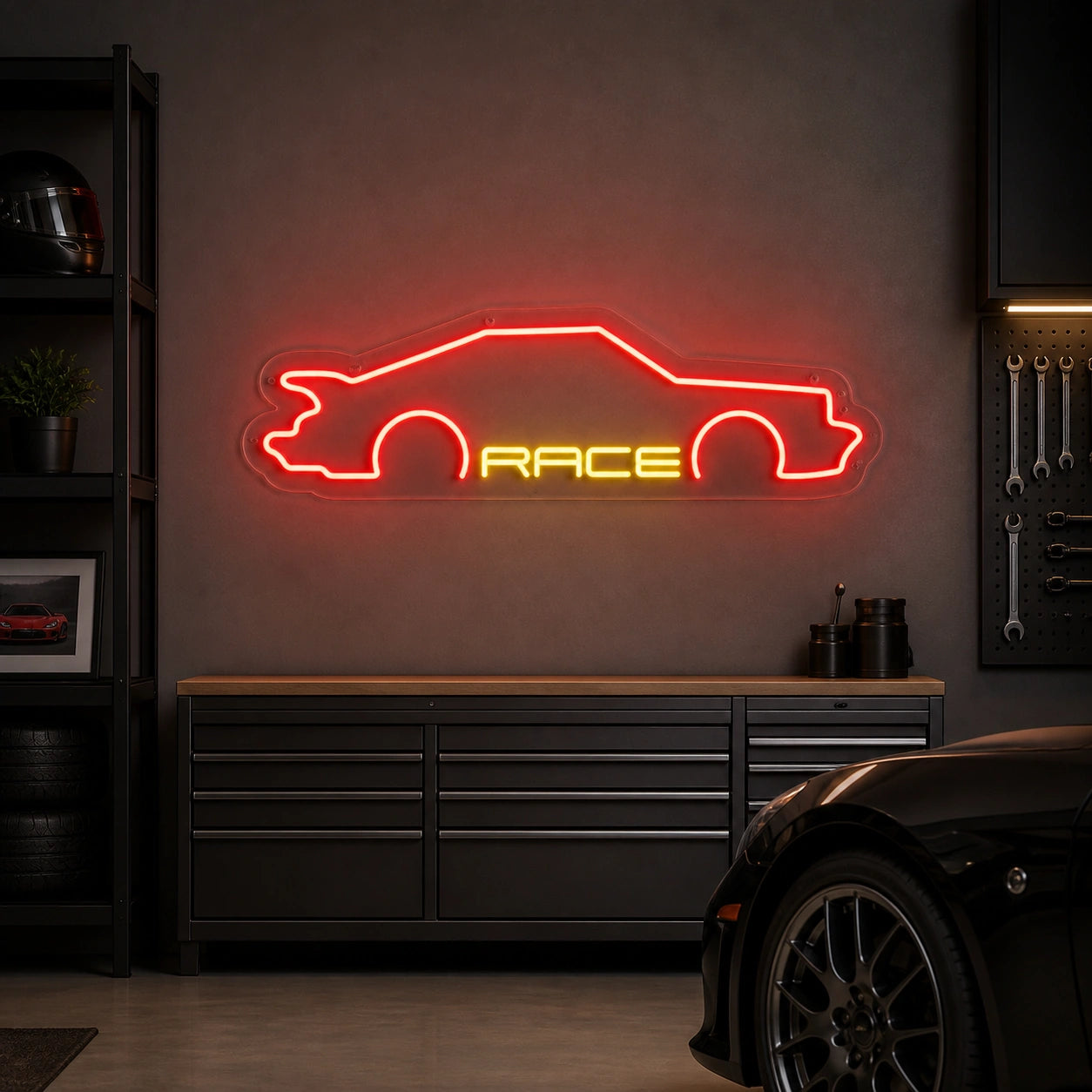 Race Sports Car Vintage LED Neon Sign size image
