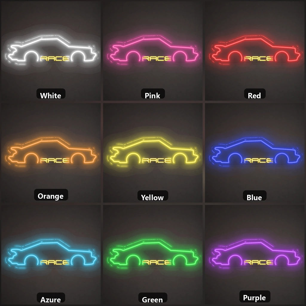 Race Sports Car Vintage LED Neon Sign color grid