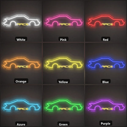 Race Sports Car Vintage LED Neon Sign color grid