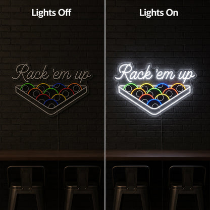 Rack Em Up Neon Sign LED Neon Sign day and night comparison