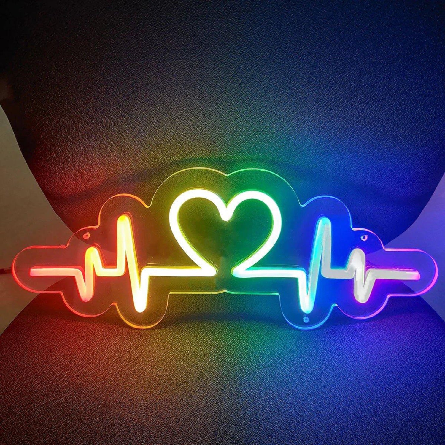 Rainbow-Color Heartbeat Ecg Heart Led Neon Sign For Home Bar Valentine Decor | Shineneon