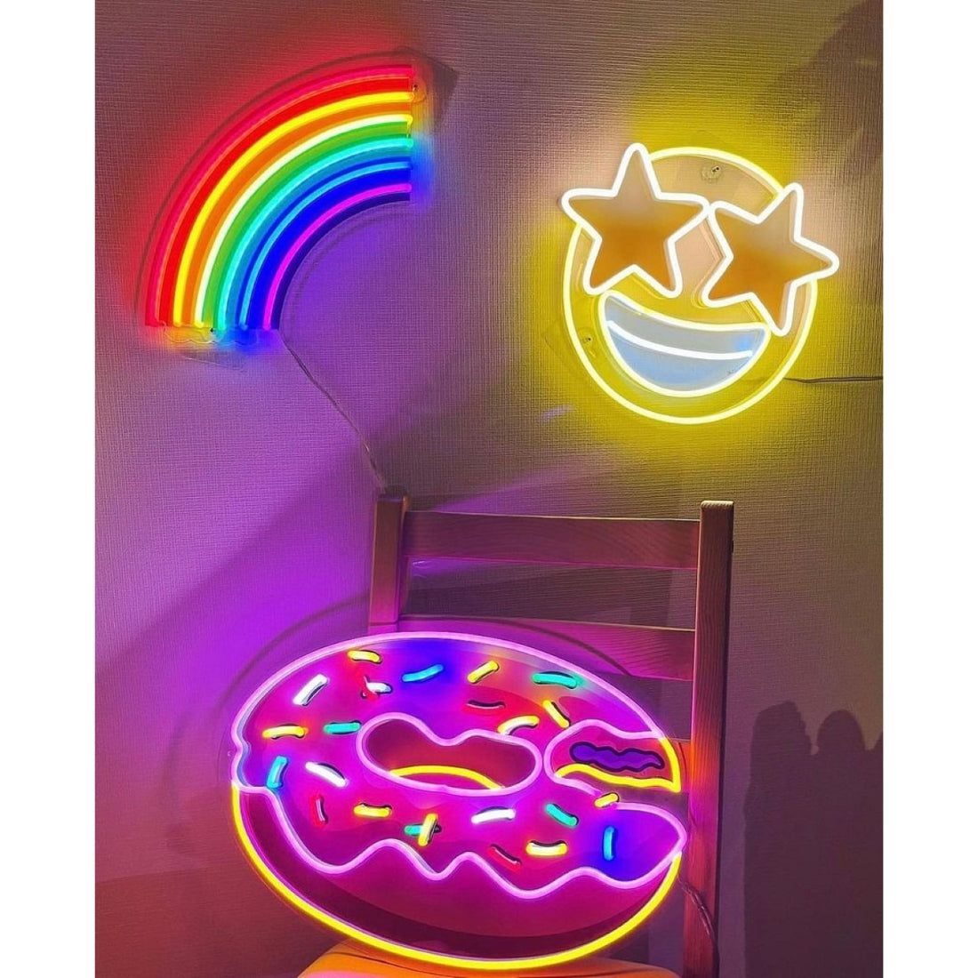 Rainbow Eyes Stars Donut Emoji Led Sign Business Neon Sign