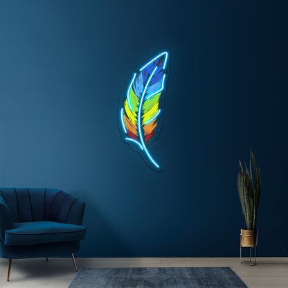 Rainbow Feather Artwork Led Signs For Room