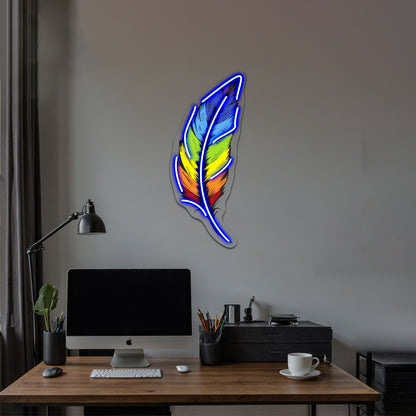 Rainbow Feather Artwork Led Signs For Room