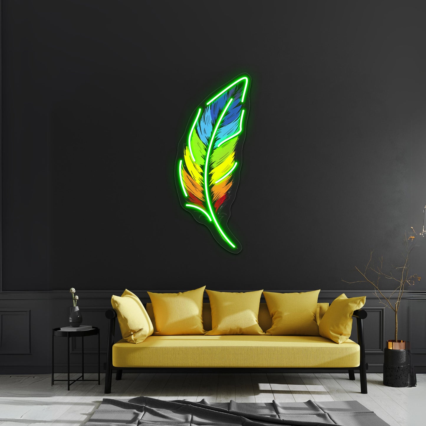 Rainbow Feather Artwork Led Signs For Room