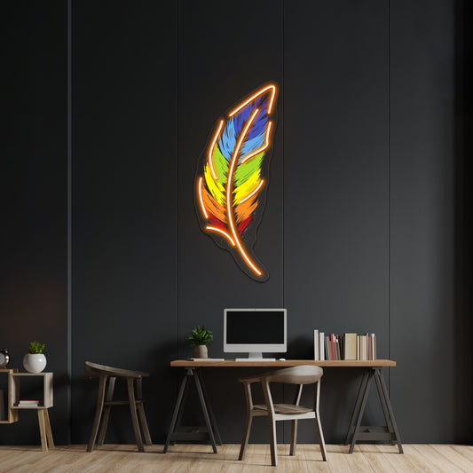 Rainbow Feather Artwork Led Signs For Room