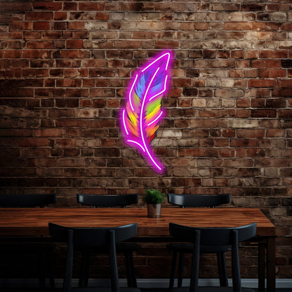 Rainbow Feather Artwork Led Signs For Room