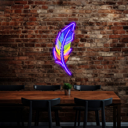 Rainbow Feather Artwork Led Signs For Room