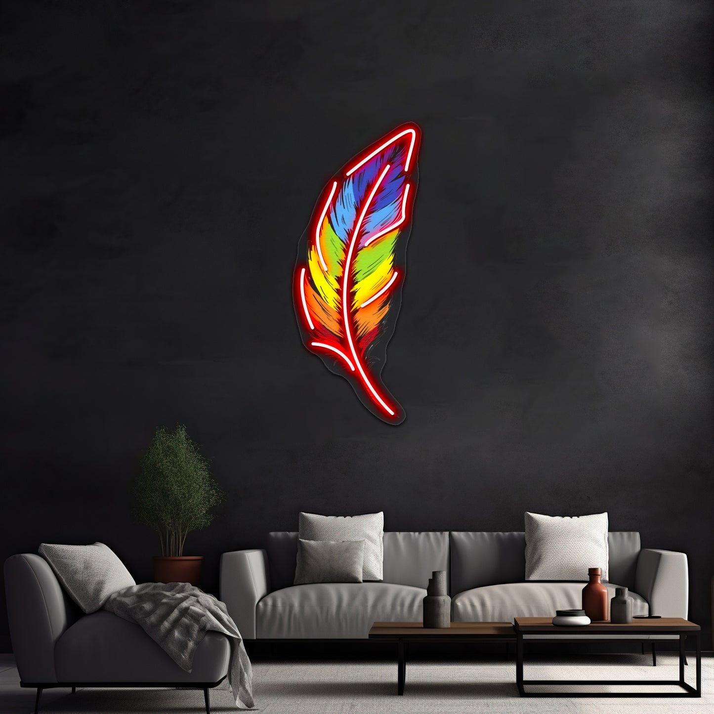 Rainbow Feather Artwork Led Signs For Room