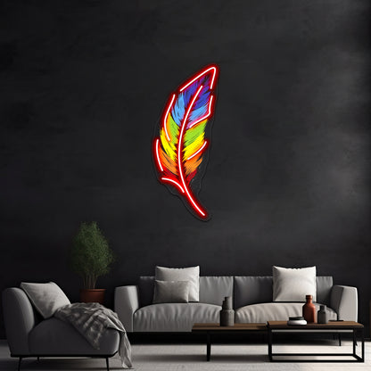 Rainbow Feather Artwork Led Signs For Room