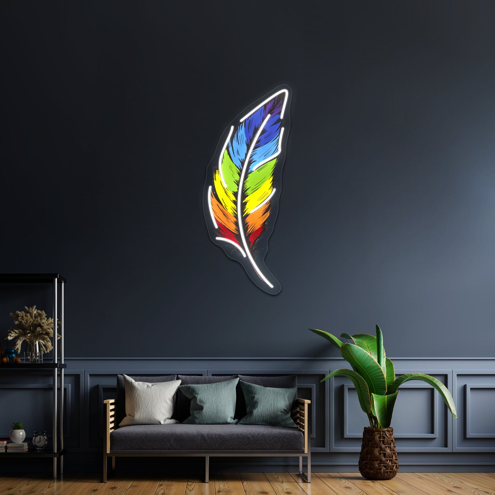 Rainbow Feather Artwork Led Signs For Room | Shineneon