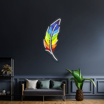 Rainbow Feather Artwork Led Signs For Room