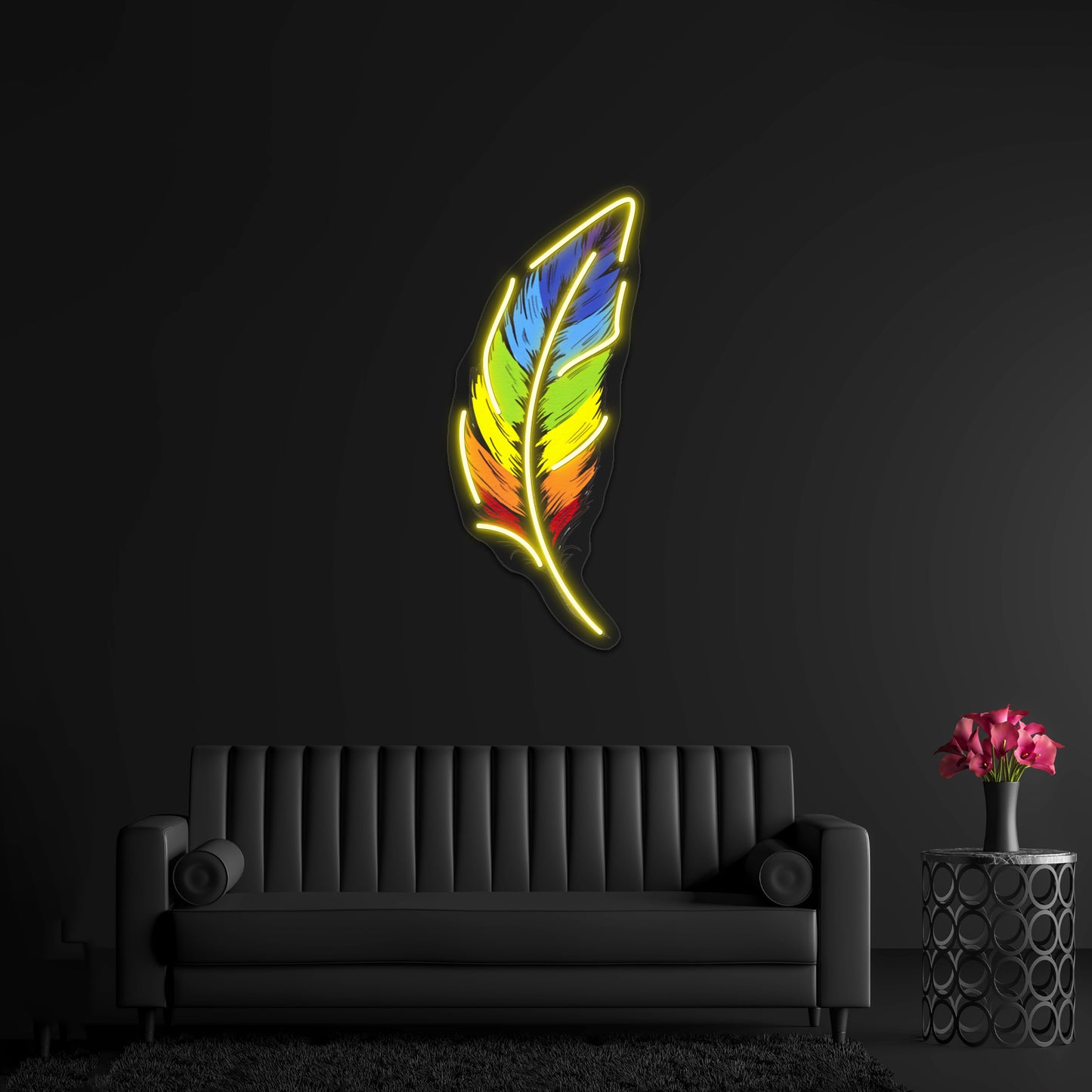 Rainbow Feather Artwork Led Signs For Room