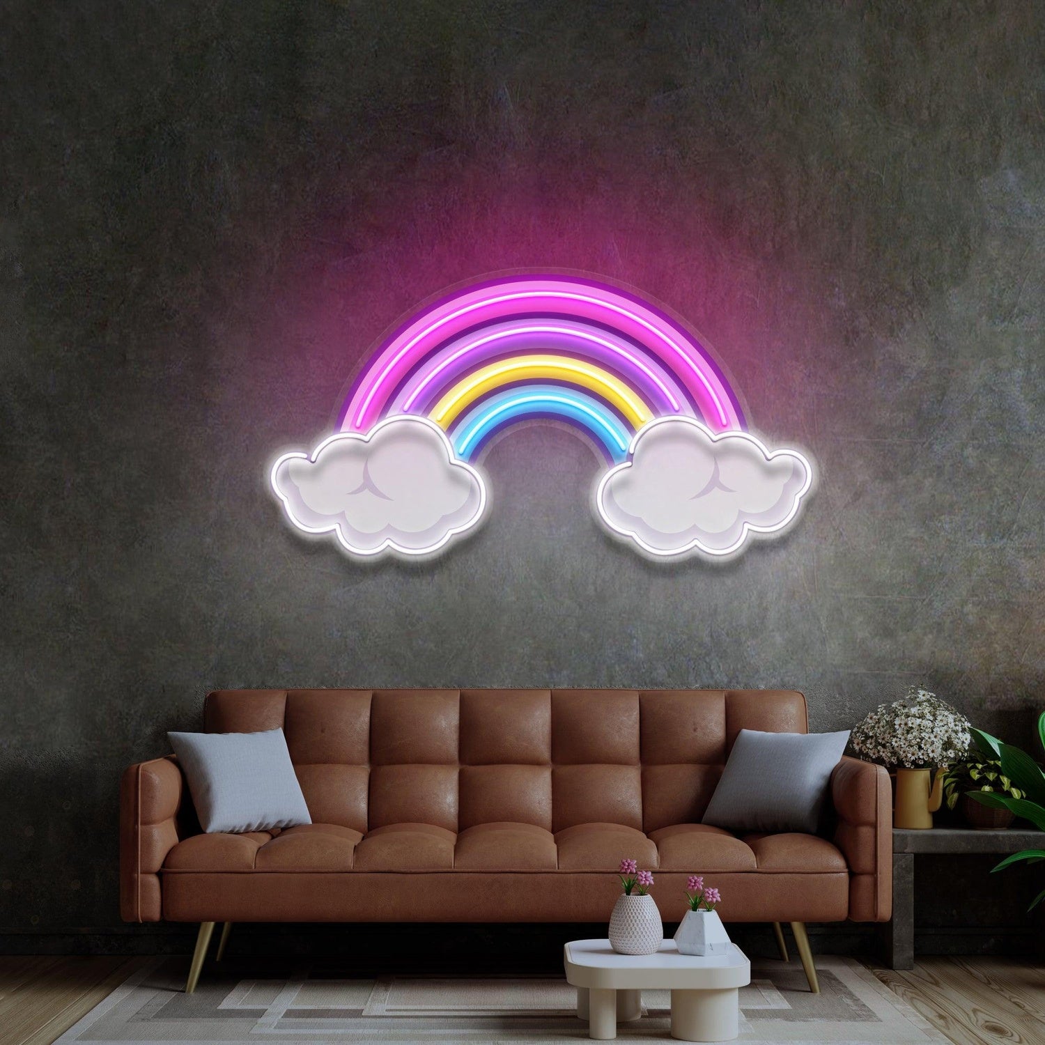 Rainbow Floating On Clouds Uv Printed Led Neon Sign For Whimsical Home Wall Decor | Shineneon