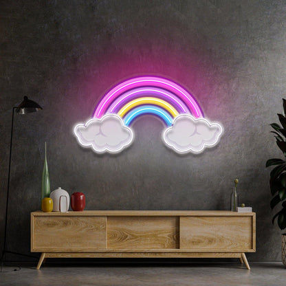Rainbow Floating On Clouds Uv Printed Led Neon Sign For Whimsical Home Wall Decor | Shineneon