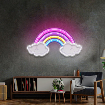 Rainbow Floating On Clouds Uv Printed Led Neon Sign For Whimsical Home Wall Decor | Shineneon