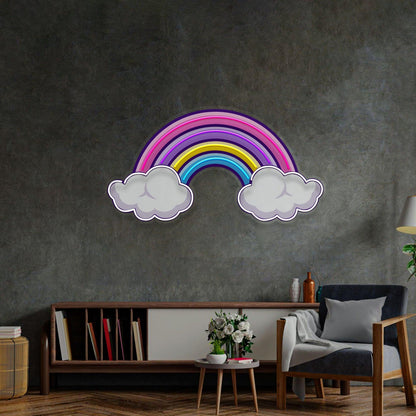 Rainbow Floating On Clouds Uv Printed Led Neon Sign For Whimsical Home Wall Decor | Shineneon