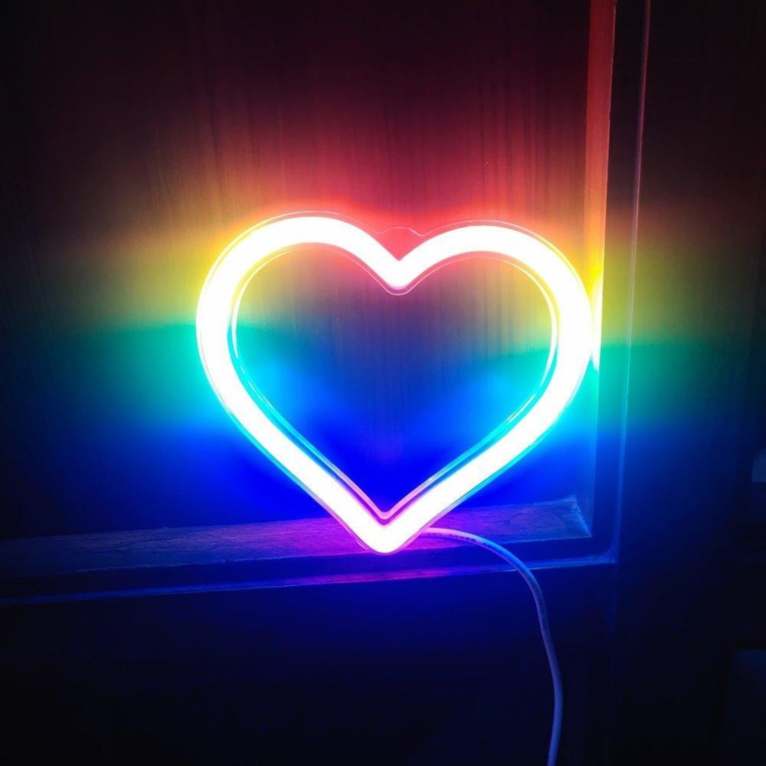 Rainbow Heart Multicolor Led Neon Sign For Romantic Indoor Decor | Shineneon